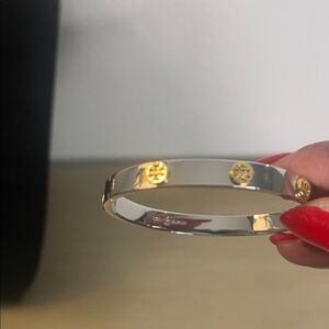 Tory Burch Silver Bracelet with Miller T Gold Accents